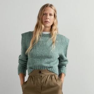 Turquoise Cropped Sweater with Shoulder Detail